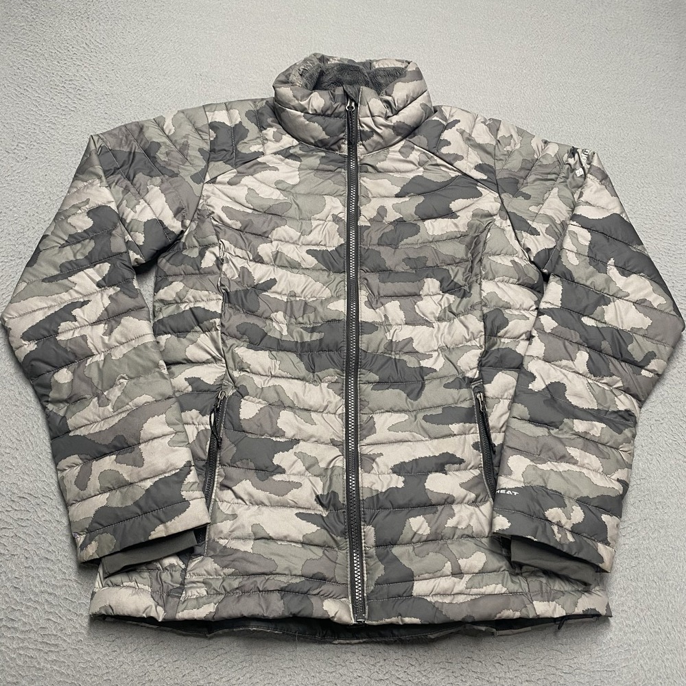Columbia Jacket Womens Medium Gray Camo Omni-Heat Puffer Full Zip Warm Outdoor